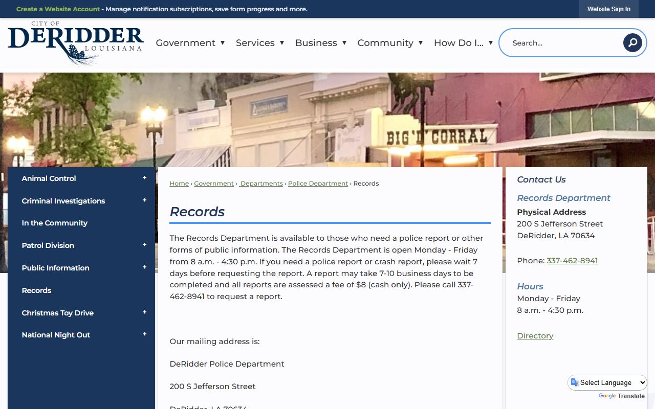 DeRidder Police Department records white pages