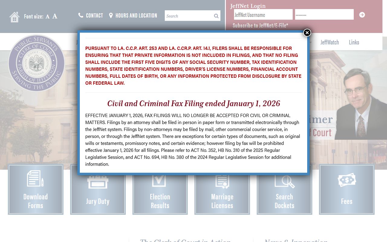 Jefferson Parish Clerk of Court Harvey white pages records