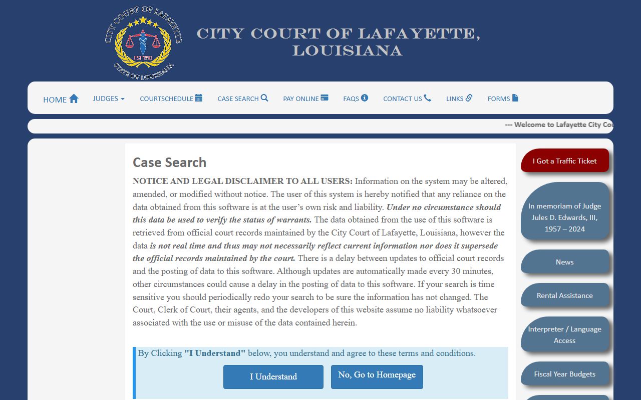 Lafayette City Court online case search for white pages records