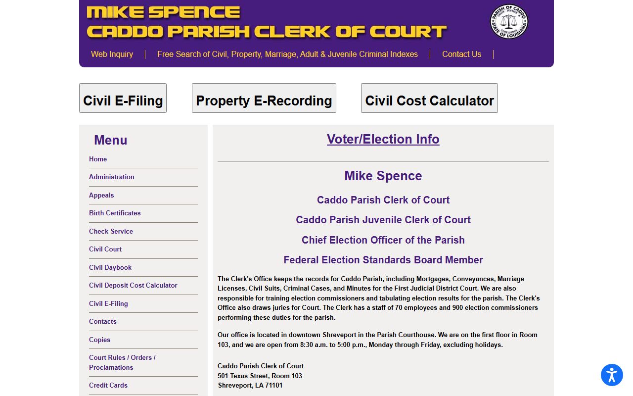 Caddo Parish Clerk of Court website for Shreveport white pages searches