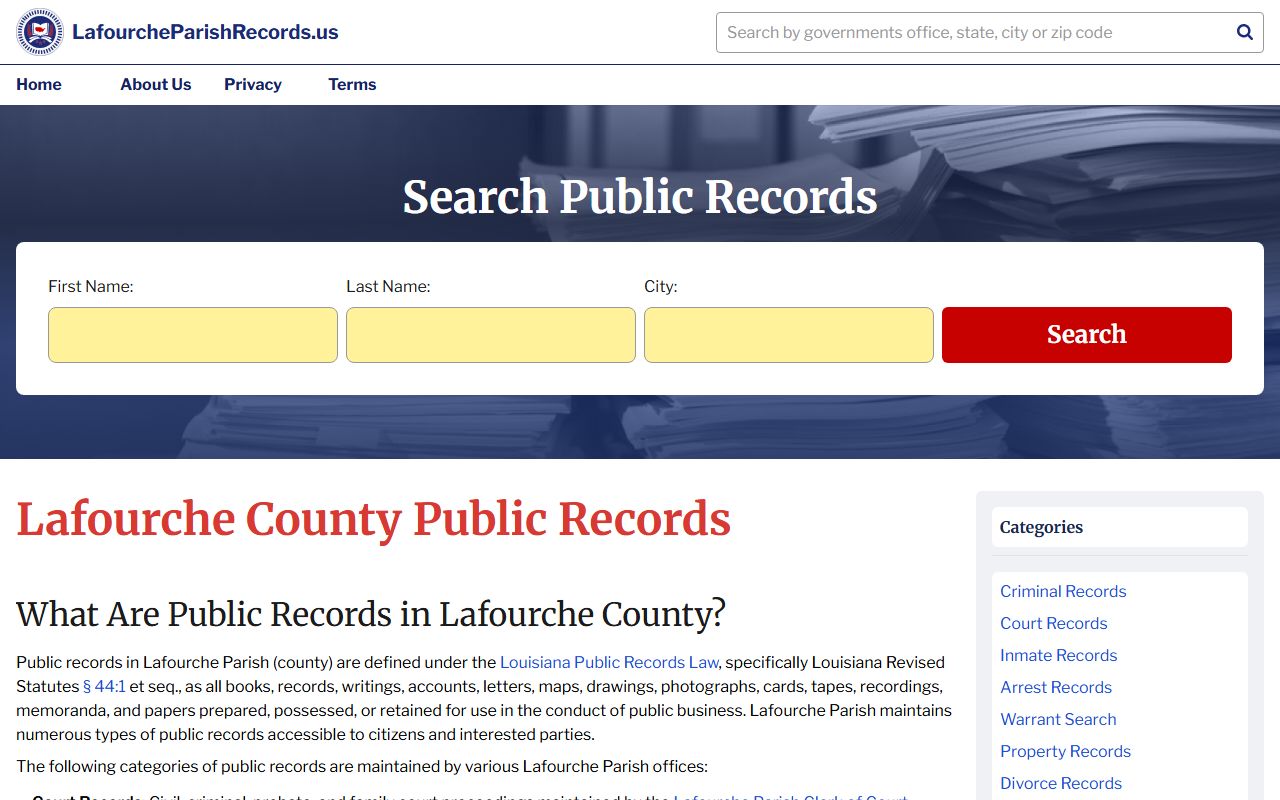 Lafourche Parish Records Thibodaux white pages portal