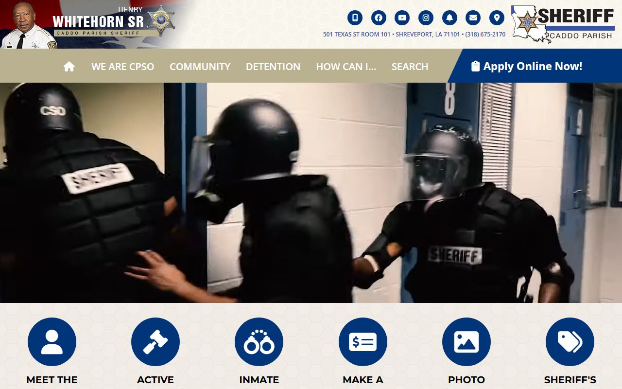 Caddo Parish Sheriff Office website for white pages and inmate search