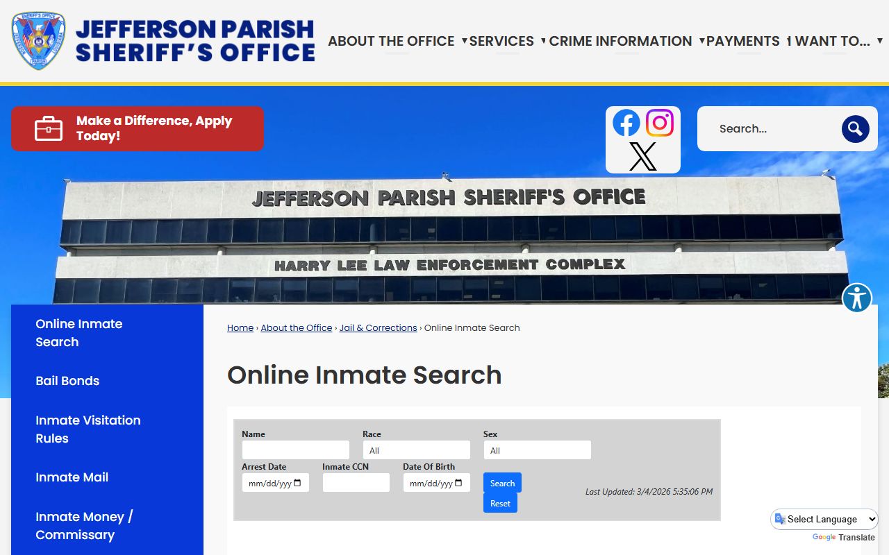 Jefferson Parish Sheriff inmate search for white pages lookups