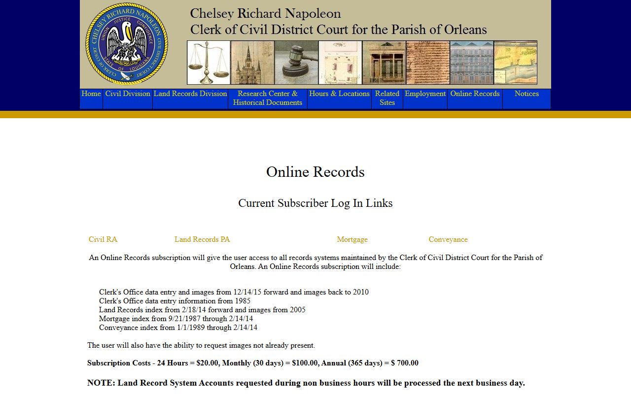 Orleans Parish Clerk of Court online records portal for white pages searches