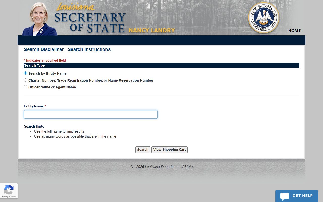 Louisiana Secretary of State business entity search portal for white pages lookup