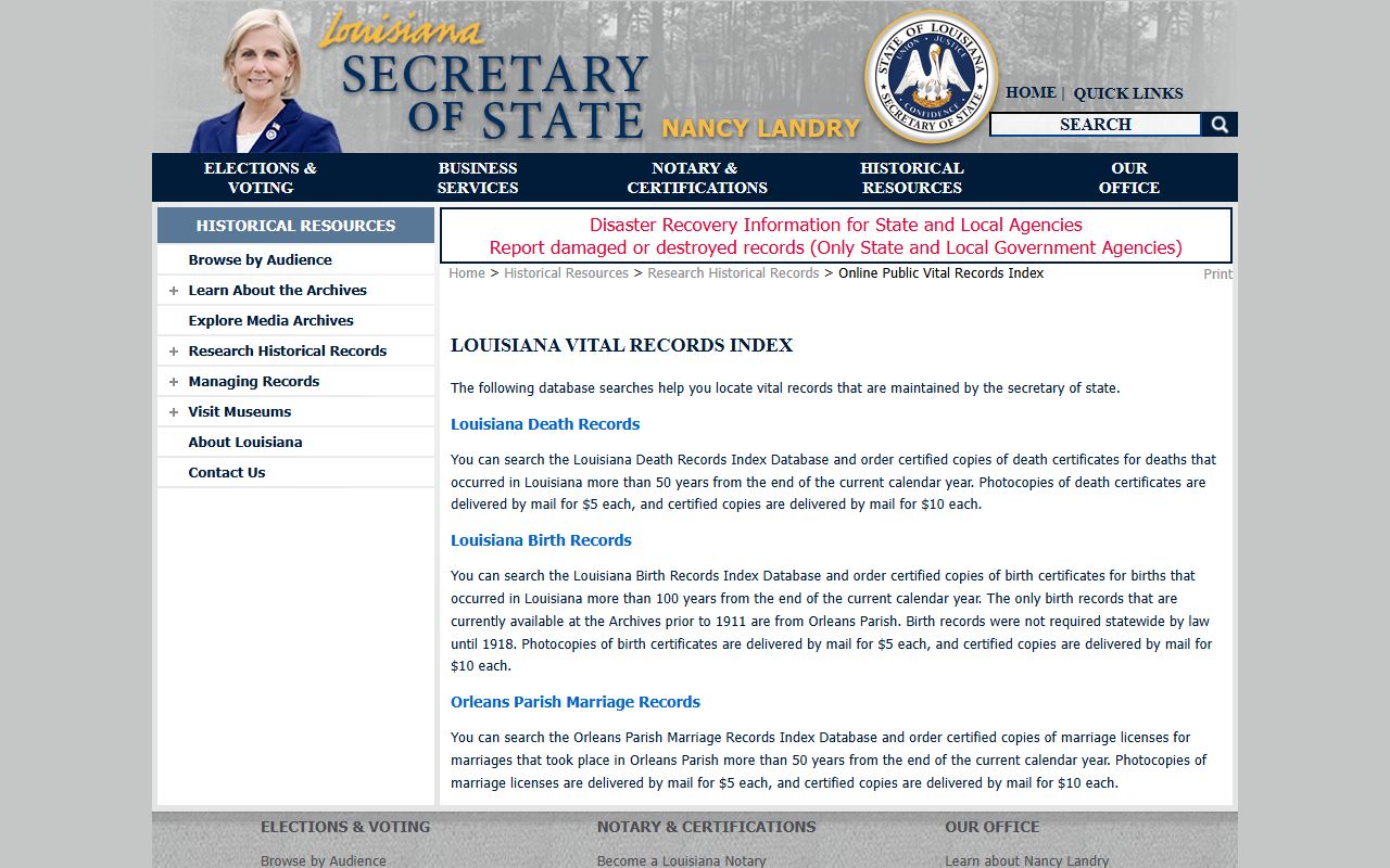Louisiana vital records index for historical white pages searches